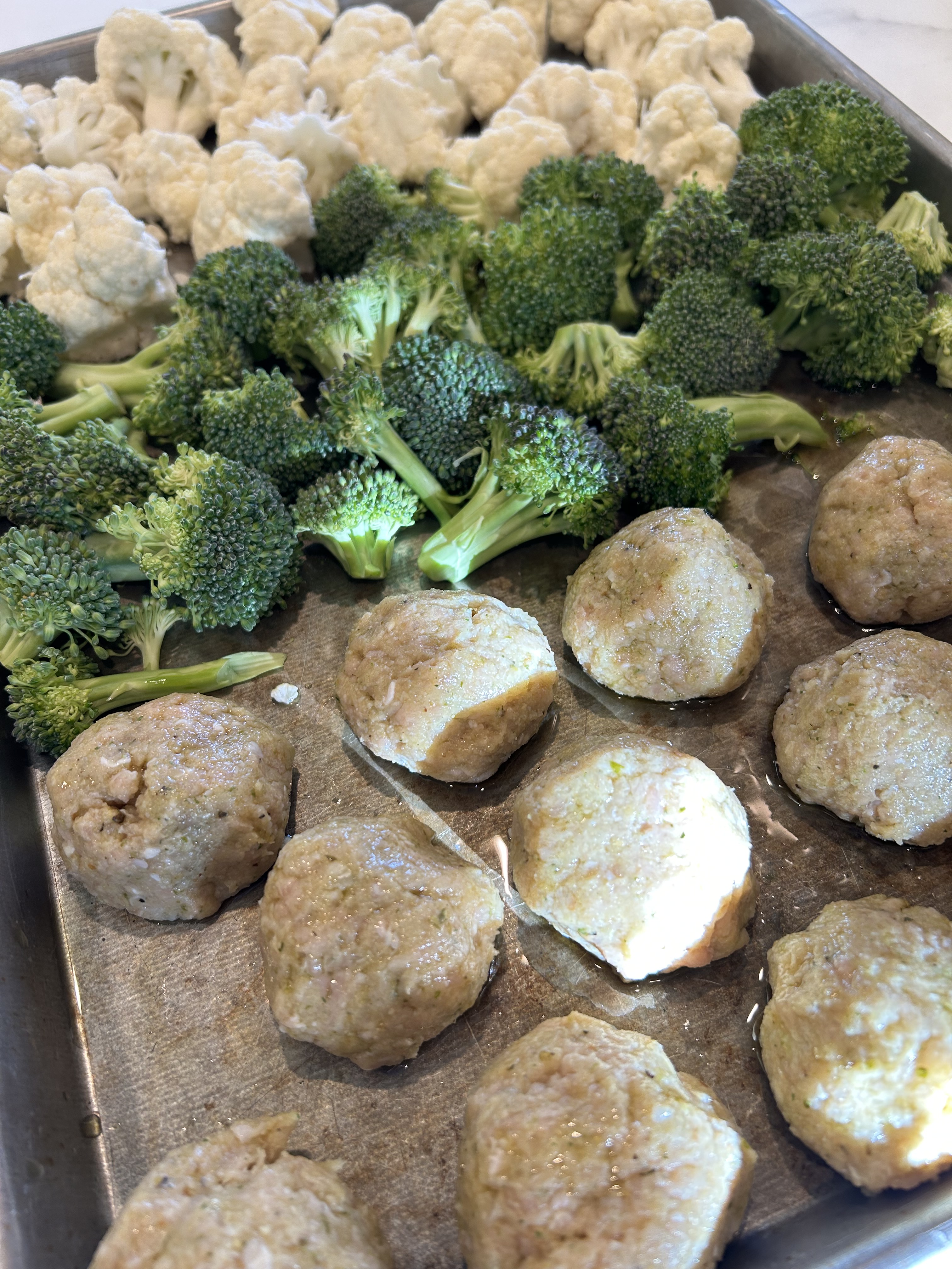 Chicken Meatballs with roasted Broccoli and cauliflower